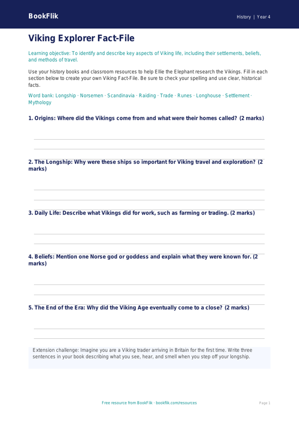 History vikings template year 4 core worksheet preview — History Vikings