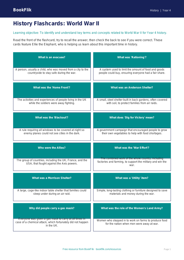 History ww2 flashcards year 4 core worksheet preview — History Ww2