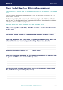 Free Decimals Assessment | Year 4 Maths | BookFlik