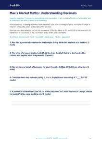 Free Decimals Worksheet | Year 4 | Maths | BookFlik
