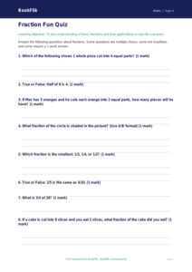 Maths fractions quiz year 4 core