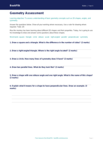 Free Geometry Assessment | Year 4 | Maths | BookFlik