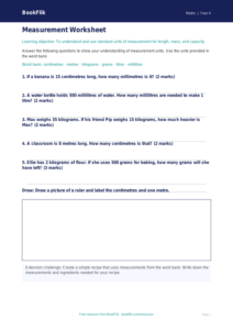 Maths measurement worksheet year 4 core
