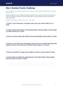 Free Place Value Activity Sheet | Year 4 | Maths | BookFlik
