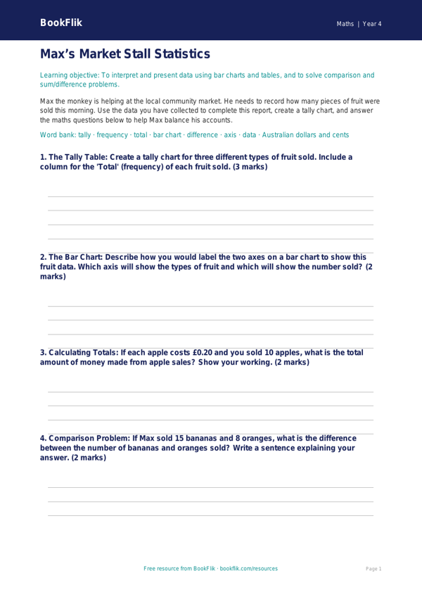 Free Statistics Template for Year 4 Maths | BookFlik worksheet preview — Maths Statistics