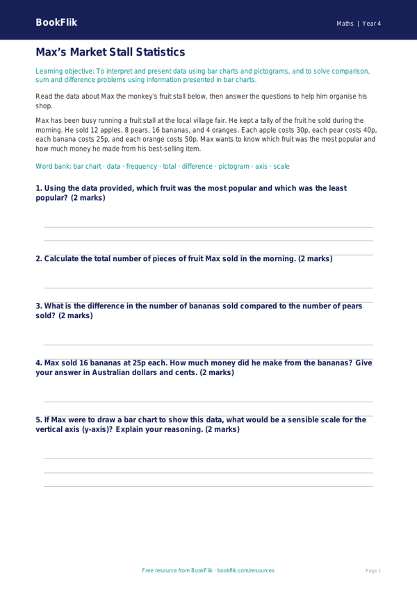 Free Statistics Track Sheet for Year 4 Maths | BookFlik worksheet preview — Maths Statistics