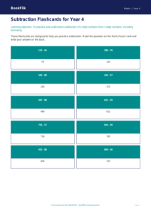 Maths subtraction flashcards year 4 core