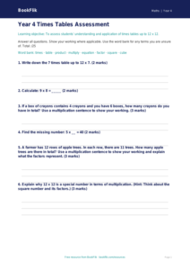 Free Times Tables Assessment | Year 4 | Maths | BookFlik