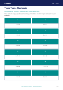 Free Times Tables Flashcards | Year 4 | Maths | BookFlik