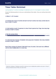 Free Times Tables Worksheet | Year 4 | Maths | BookFlik