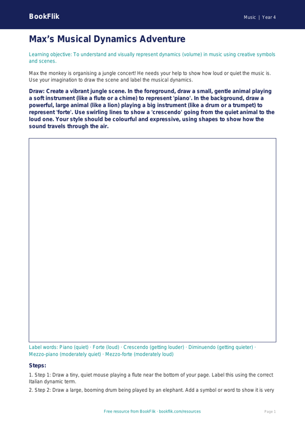 Free Dynamics Drawing Sheet | Year 4 | Music | BookFlik worksheet preview — Music Dynamics