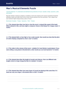 Free Musical Elements Activity Sheet | Year 4 | Music | BookFlik