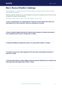 Free Rhythm Worksheet | Year 4 | Music | BookFlik