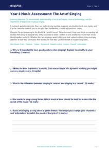 Free Singing Assessment for Year 4 Music Students | BookFlik