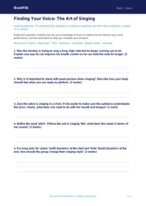 Free Singing Worksheet | Year 4 | Music | BookFlik