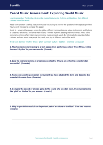Free World Music Assessment for Year 4 Students | BookFlik