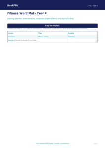Free Fitness Word Mat for Year 4 | Physical Education | BookFlik
