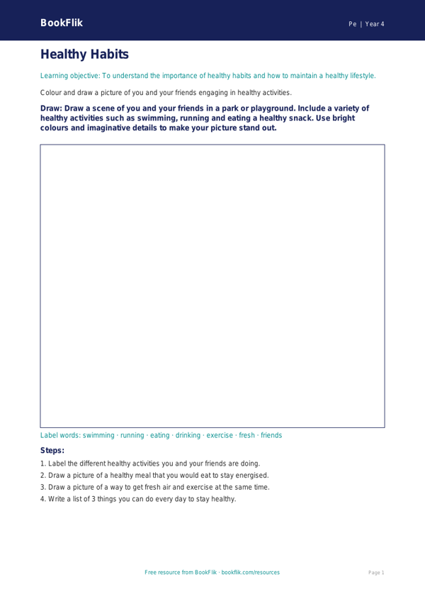 Free Health and Fitness Drawing Sheet for Year 4 Students | BookFlik worksheet preview — Pe Health And Fitness