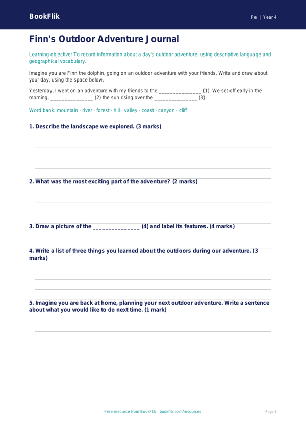 Free Outdoor Adventures Template | Year 4 | Physical Education | BookFlik worksheet preview — Pe Outdoor Adventures