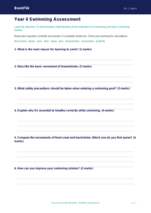 Free Swimming Assessment for Year 4 Students | BookFlik