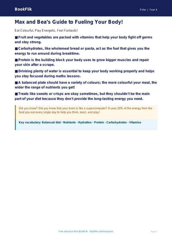 Free Healthy Eating Poster | Year 4 | HASS / Personal Development | BookFlik worksheet preview — Pshe Healthy Eating