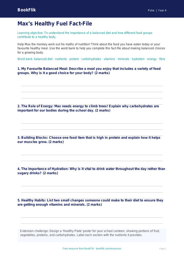 Healthy Eating Template for Year 4 | Australian Curriculum Resource worksheet preview — Pshe Healthy Eating