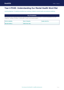 Free Mental Health Word Mat | Year 4 | HASS / Personal Development | BookFlik