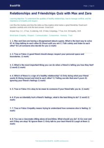 Free Relationships Quiz for Year 4 Students in Australia | BookFlik