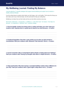 Free Wellbeing Writing Frame for Year 4 Students | BookFlik