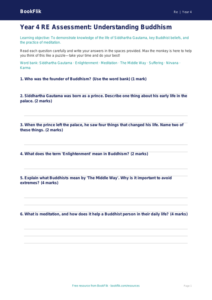 Buddhism Assessment Year 4 | Religious Education | BookFlik