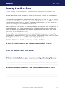 Free Buddhism Comprehension | Year 4 | Religious Education | BookFlik