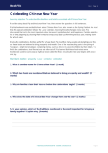 Free Chinese New Year Comprehension | Year 4 | Religious Education | BookFlik