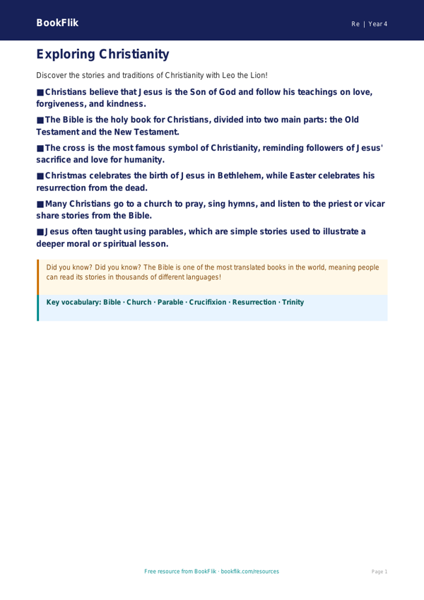 Free Christianity Poster | Year 4 | Religious Education | BookFlik worksheet preview — Re Christianity