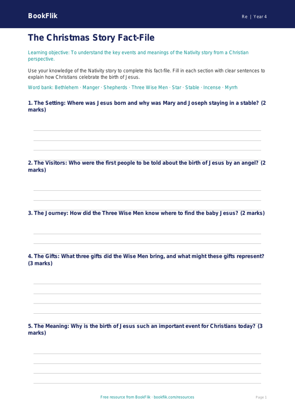 Christmas Traditions and Meaning | Year 4 Religious Education | BookFlik worksheet preview — Re Christmas