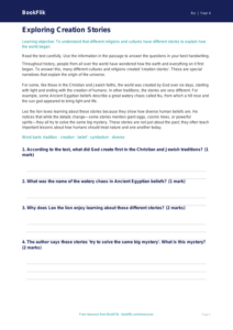 Free Creation Stories Comprehension | Year 4 | Religious Education | BookFlik