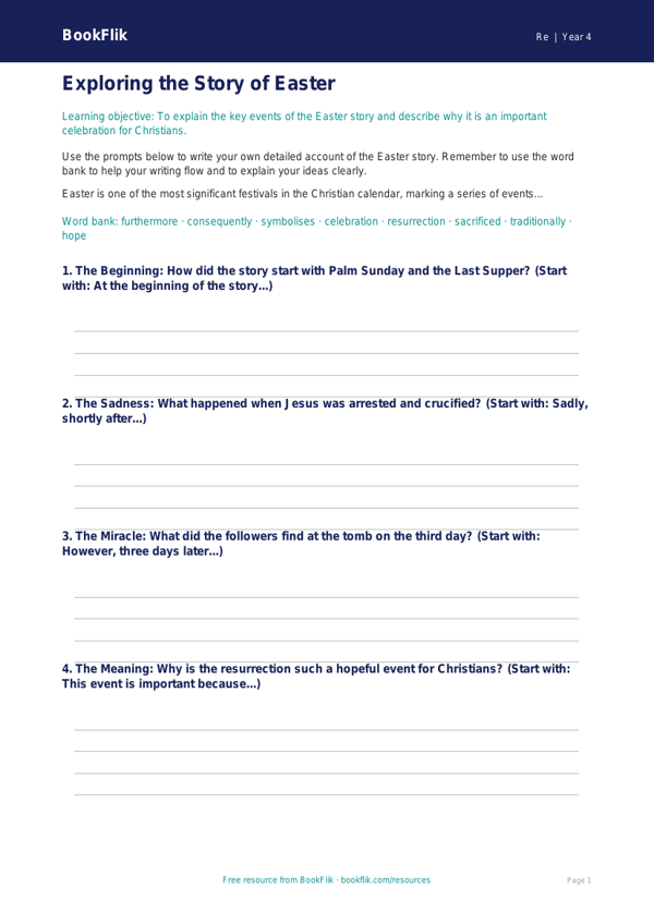Free Easter Writing Frame | Year 4 | Religious Education | BookFlik worksheet preview — Re Easter