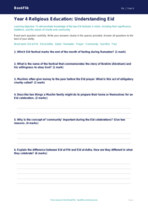 Free Eid Assessment | Year 4 | Religious Education | BookFlik
