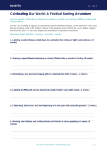 Free Festivals Activity Sheet | Year 4 | Religious Education | BookFlik