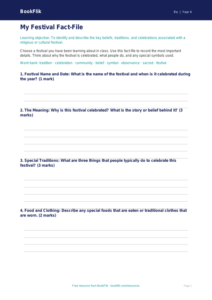 Free Festivals Template | Year 4 | Religious Education | BookFlik
