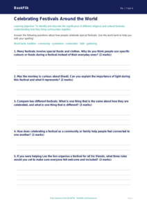 Free Festivals Worksheet | Year 4 | Religious Education | BookFlik