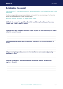 Free Hanukkah Worksheet | Year 4 | Religious Education | BookFlik
