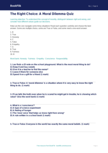 Moral Questions Quiz for Year 4 | Religious Education | BookFlik
