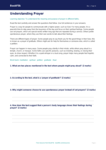 Prayer Comprehension Year 4 | Religious Education Resource | BookFlik