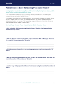 Free Remembrance Day Worksheet | Year 4 | Religious Education | BookFlik