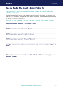 Sacred Texts Activity Sheet | Year 4 Religious Education | BookFlik