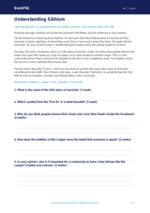 Free Sikhism Comprehension | Year 4 | Religious Education | BookFlik