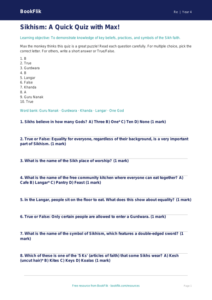 Free Sikhism Quiz | Year 4 | Religious Education | BookFlik