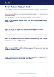 Free Autumn Science Activity Sheet | Year 4 | Science | BookFlik
