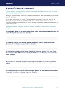 Free Autumn Science Assessment | Year 4 | Science | BookFlik