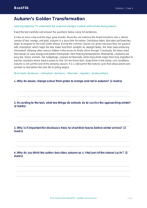 Science autumn science comprehension year 4 core